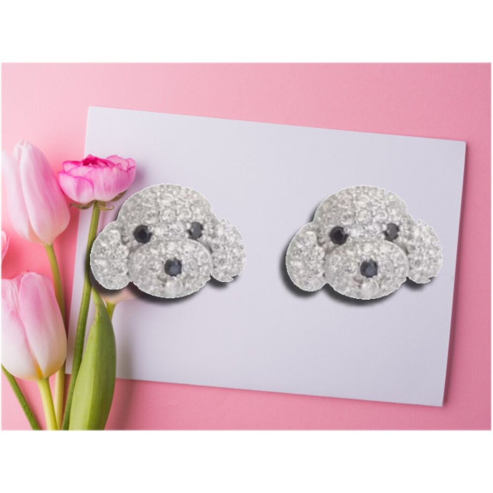 Cutest Small Crystal Dog Stud Earrings .47"